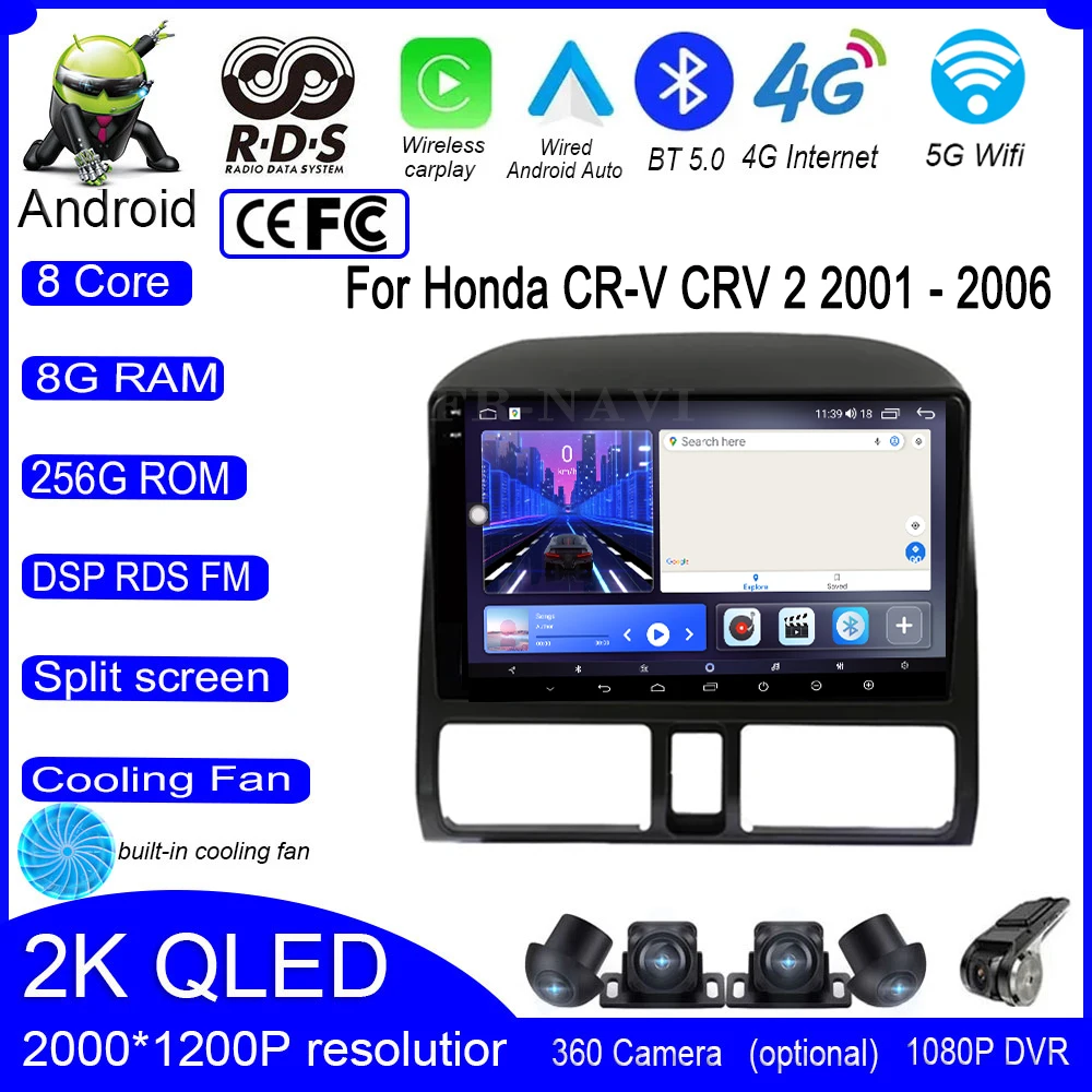 

Для Honda CR-V CRV 2 2001 - 2006 Android 14 автомобильный мультимедийный плеер навигация DSP GPS WIFI BT автомобильное радио видео