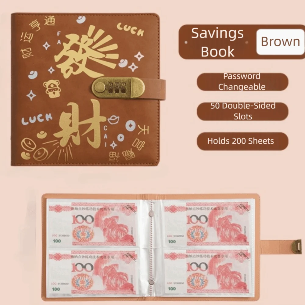 Picture 4: 50Sheets Saving Money Binder PU Leather Loose-leaf Planner Organizer Savings Handbook Wallet Storage Account Book 50 Sheets