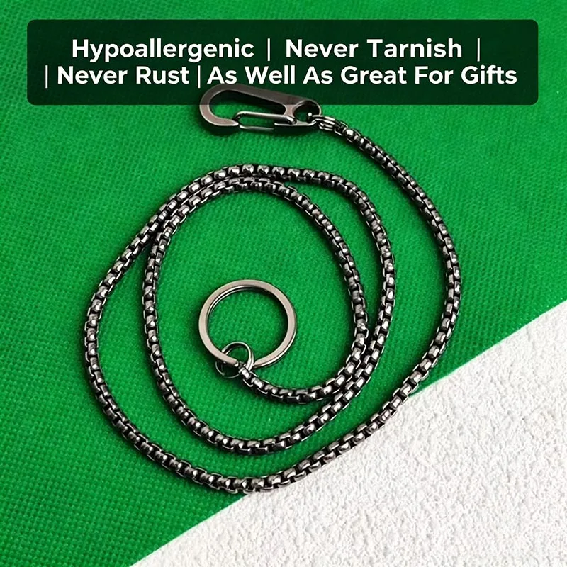 Titanium Wallet Chain for Men, 4mm Biker Anti-Lost Carabiner Clip, Hypoallergenic Never Rust Gift Accessory