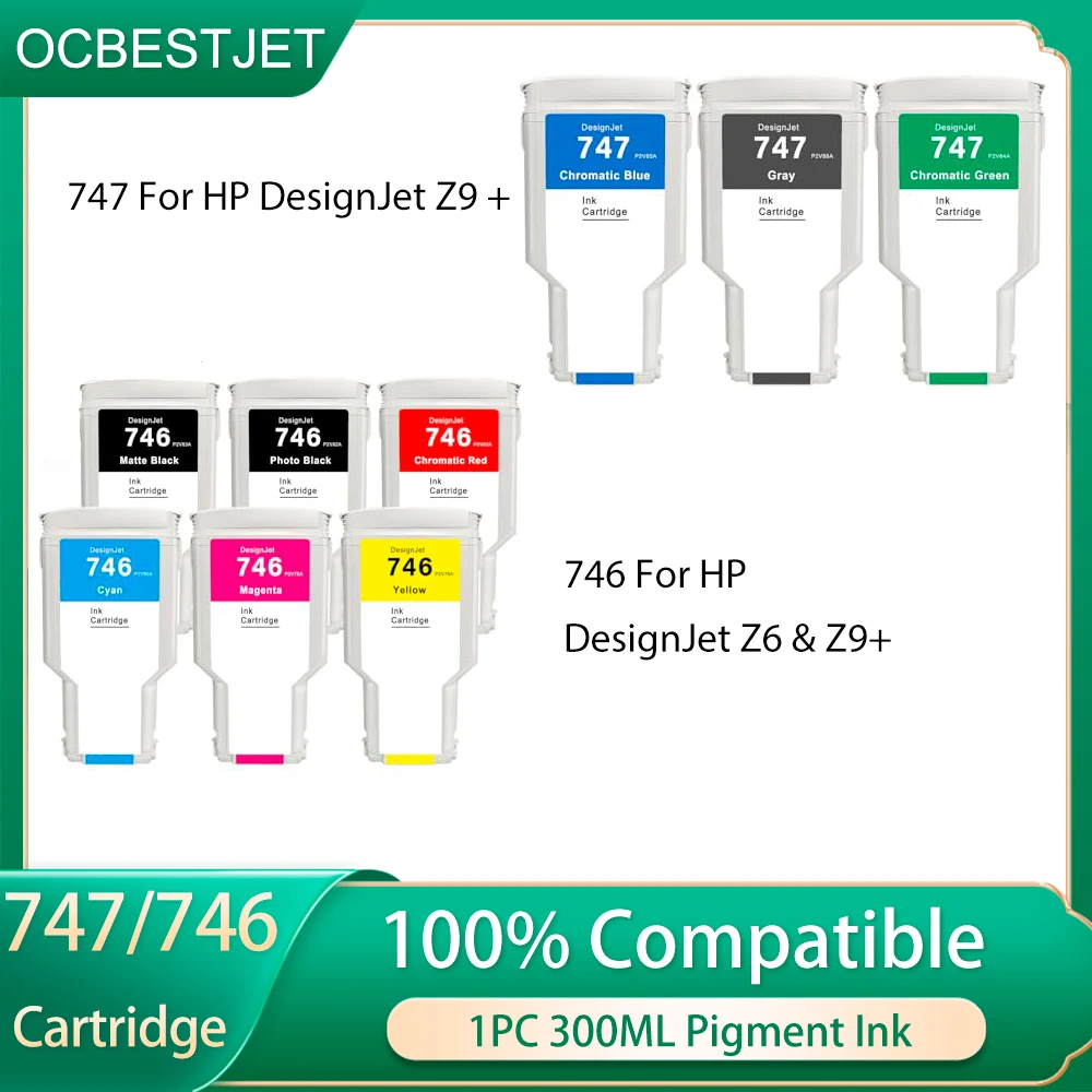 

746 747 Ink Cartridge For HP DesignJet Z6 & Z9+ Printer 300ML 1 PC Compatible Ink Cartridge With Pigment Ink