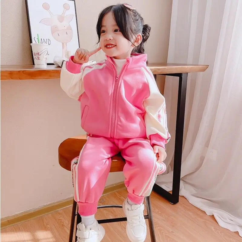 

Girls' Fleece-Lined Suit 2023 New Children Thickened Two-Piece Suit Baby Coat Children's Fashion Clothes