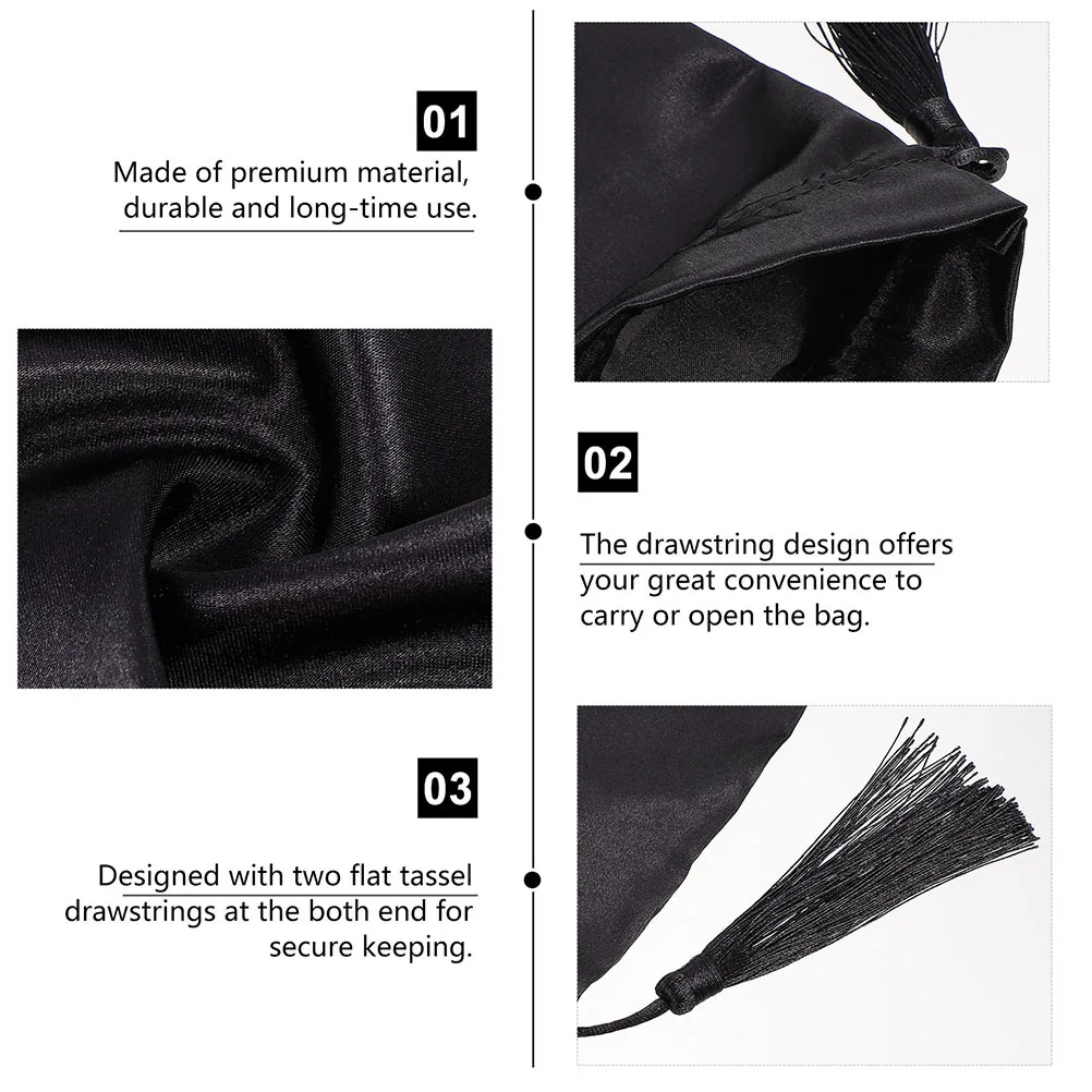 3Pcs Satin Bags Drawstring Hair Extensions Storage Pouch Travel Organizer Tassel Bag Drawstring Packaging Bag