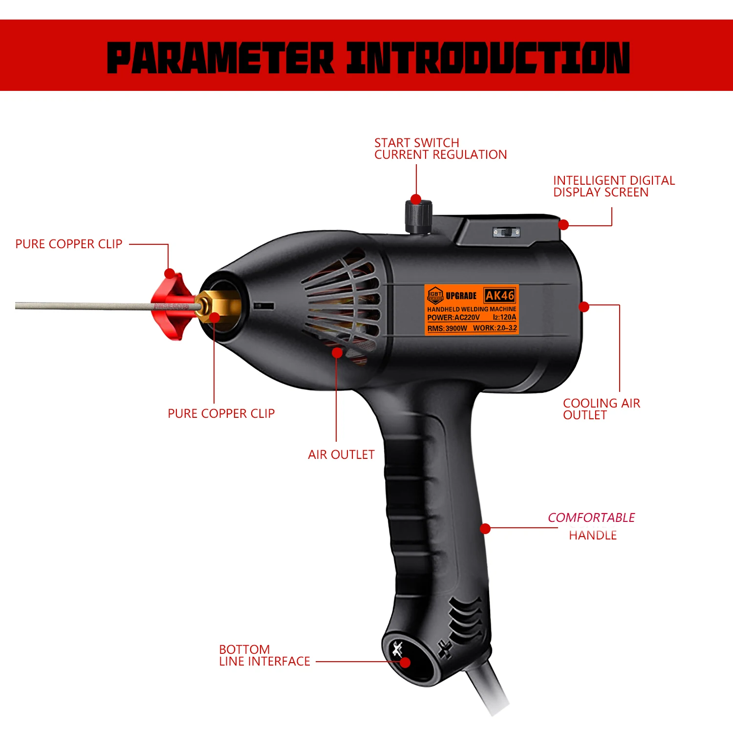 AK46 Handheld Portable Arc Welding Machine 220V 120A 3900W Intelligent Electric Weld Machine Capacitor Electrodeless Current Set