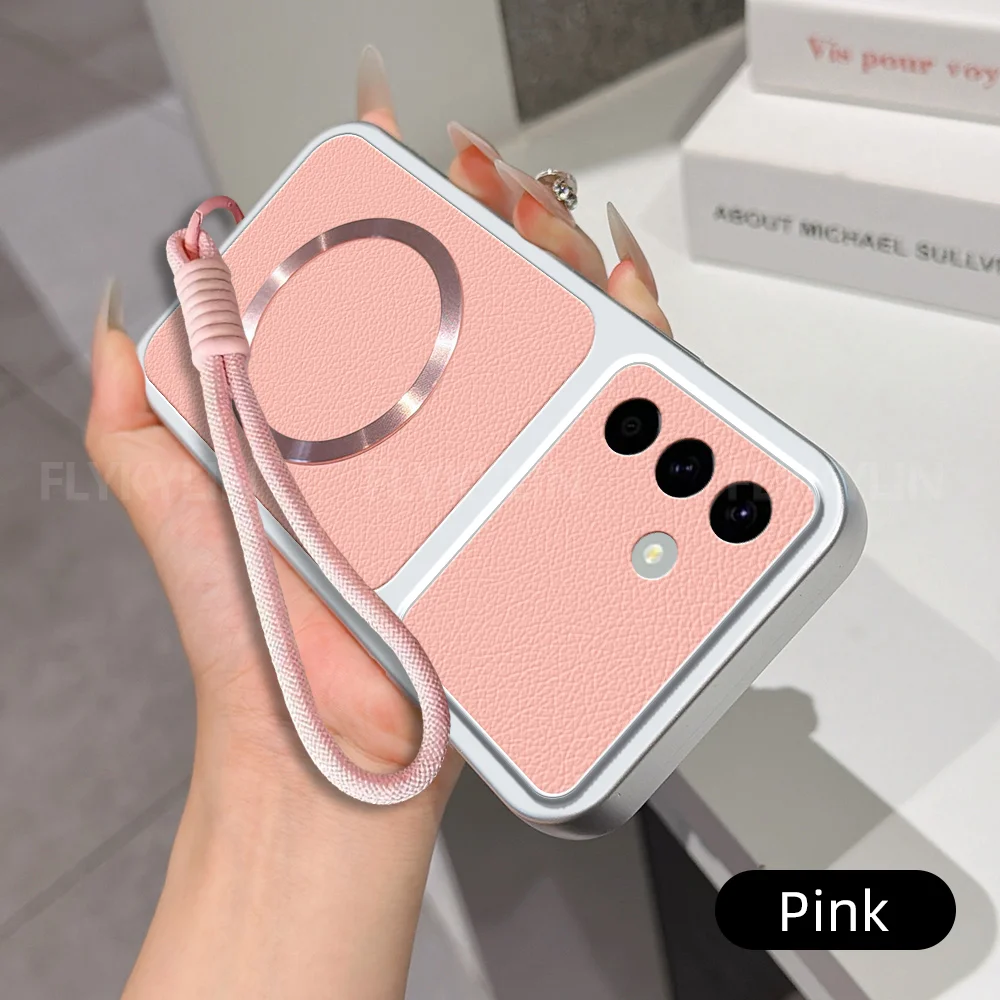For Magsafe Phone Case For Samsung A17 A27 A37 A57  A16 A26 A36 A56 A06 A15 A35 A55 PU Lambskin Leather With Wrist Strap Cover
