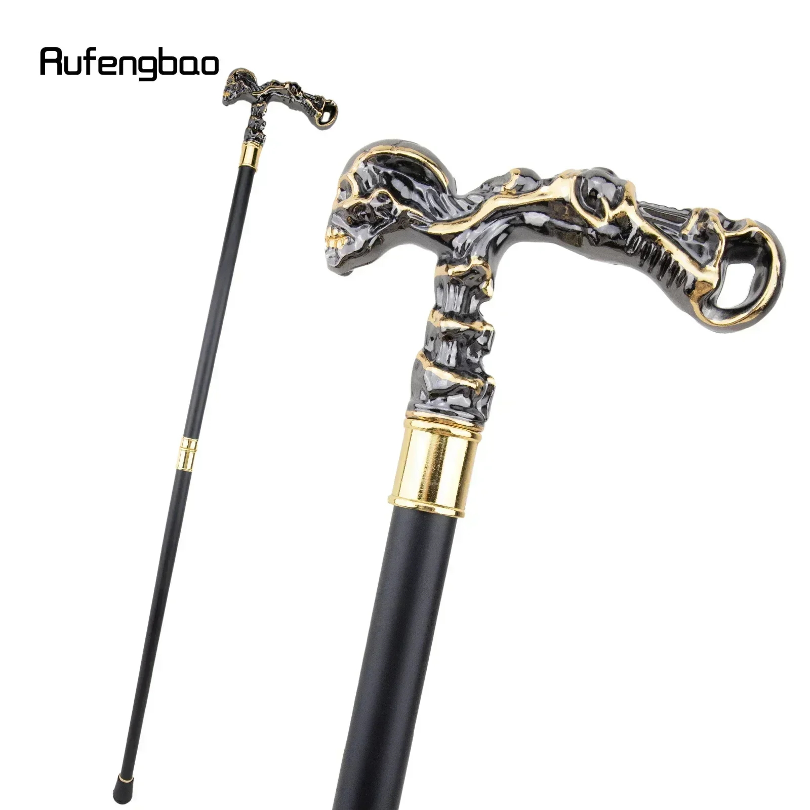 Golden Black Skull Walking Stick Decorative Vampire Cospaly Vintage Party Fashionable Walking Cane Halloween Crosier 93cm