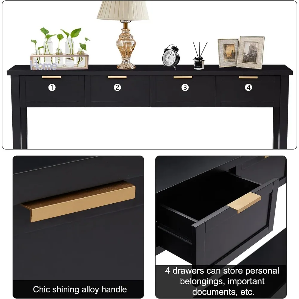 Morden Console Table with Drawers, Narrow Sofa Table with Storage Shelf for Living Room, Entryway, Hallway, Black