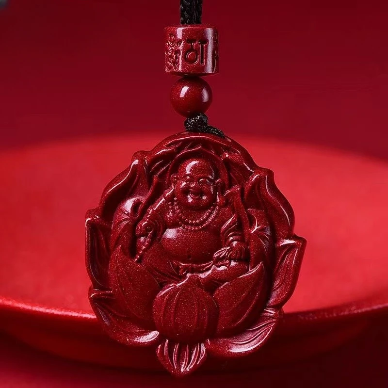 

Natural Cinnabar Purple Gold Sand Maitreya Buddha Pendant Fashion Versatile Pendant