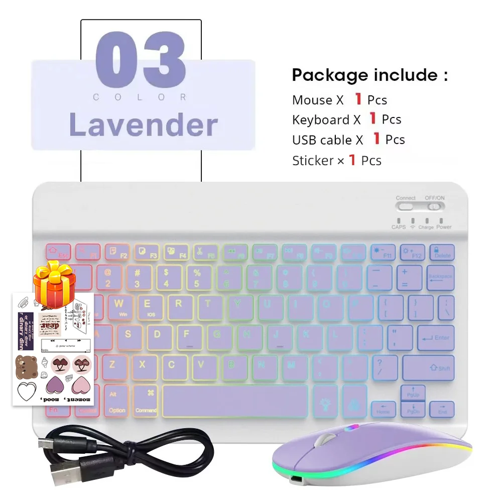 2026 Tragbare Bluetooth-Tastatur mit Hintergrundbeleuchtung für Xiaomi iPad / iOS Android Windows Tablet-Telefon, kabellose Tastatur mit Maus, Spanisch