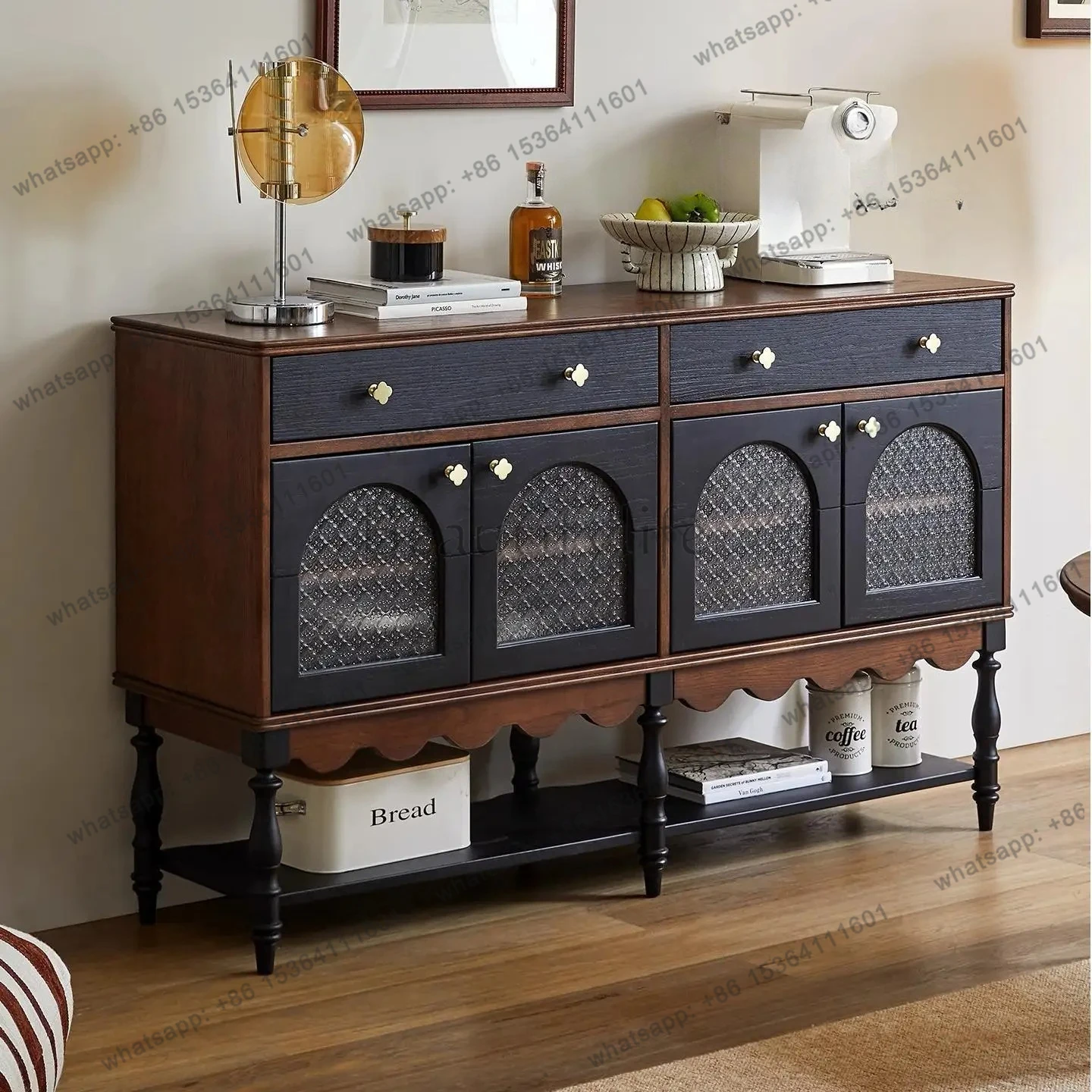 

French retro solid wood dining side cabinet American color matching living room against the wall side cabinet storage antique te