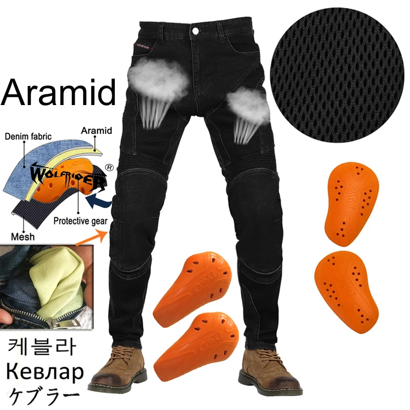 Summer Mesh ventilation Men Motorcycle Jeans Aramid Moto Pants Protective Gear Riding Touring Trousers Motocross