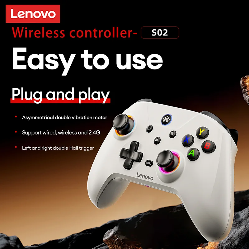 New Lenovo S02 Wireless Bluetooth Gamepad With Linear Motors Turbo Function Gamepad Multi-platform Support Gaming Controller