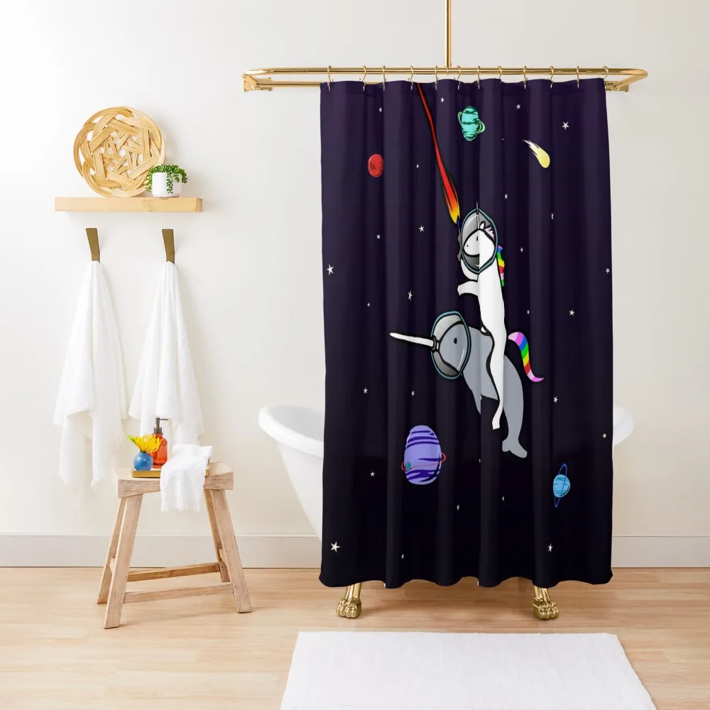 

Unicorn Riding Narwhal In Space Shower Curtain Accessories For Shower And Services Bathroom For Shower Curtain