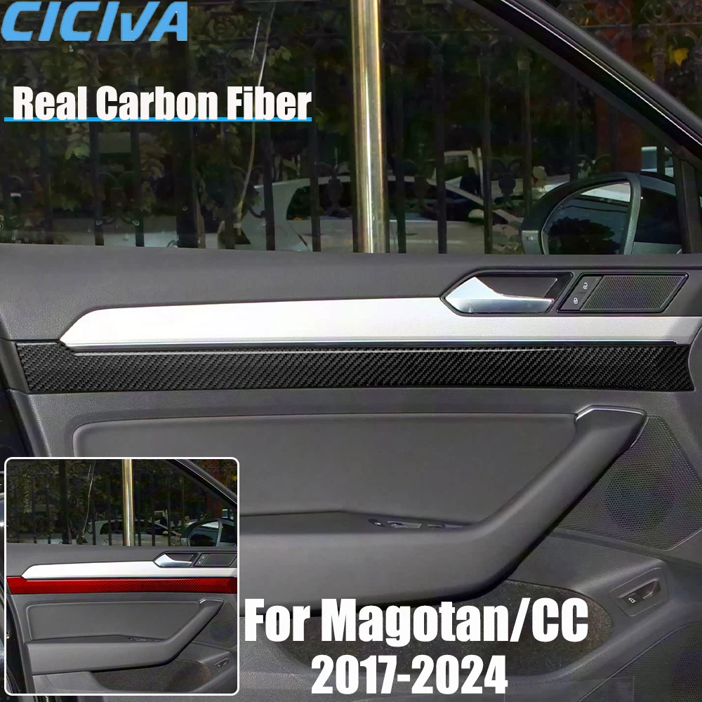 Real Carbon Fiber Car Accessories Door Panel Cover Soft Sticker For Volkswagen Magotan/CC 2017 2018 19 20 21 22 23 24