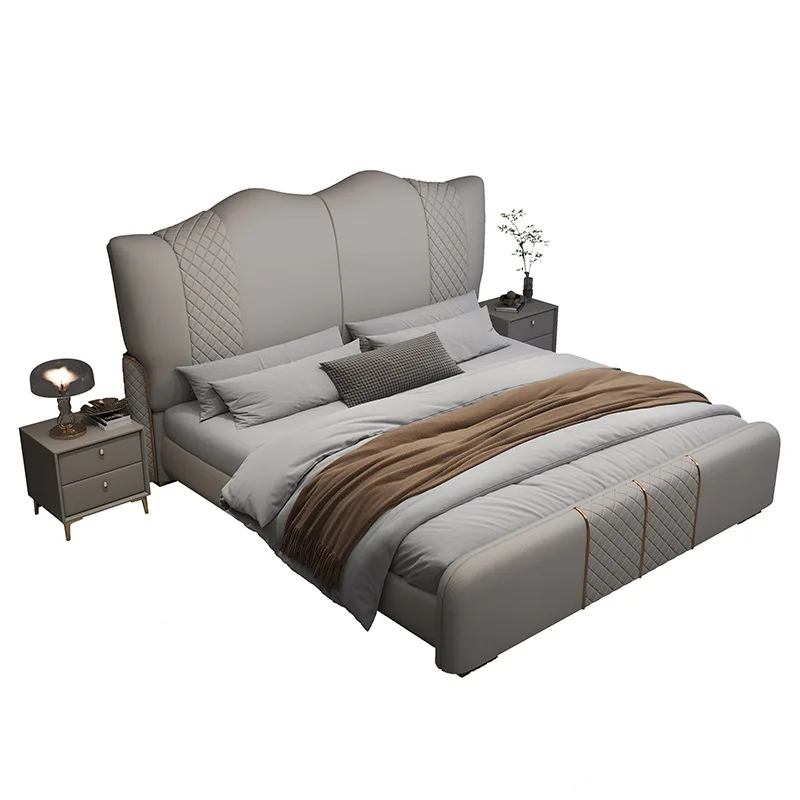 

Italian light luxury leather bed, double storage soft bag master bedroom bed