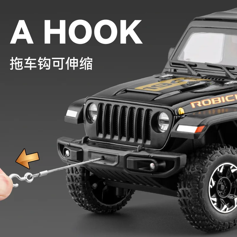 1:24 Wrangler vehículo todoterreno aleación Diecast coche modelo juguete simulación tirar hacia atrás sonido luz juguetes decorativos avanzados para niño
