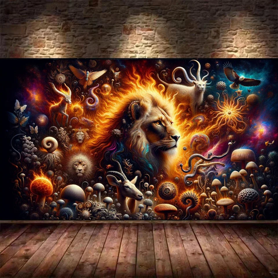 Large Diamond Painting Fantasy Lion Flowers Full Drill Diamond Mosaic Embroidery Lioness Animals World Rhinestones Cross Stitch