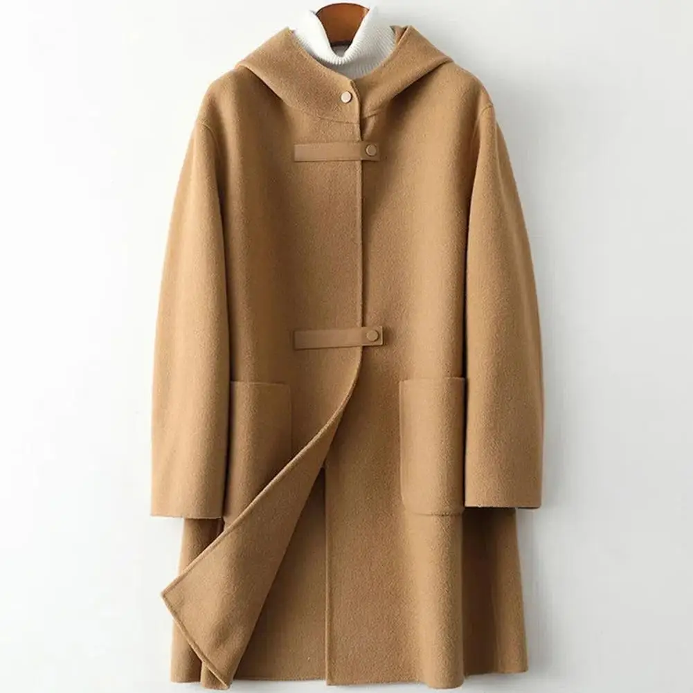 

Теплое шерстяное пальто Шерстяное пальто Женское длинное шерстяное пальто с капюшоном Однобортный Тренч Теплая осенне-зимняя верхняя одежда с карманами