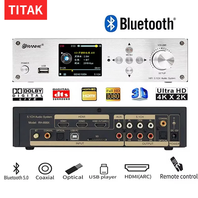 DTS-decodificador de Audio Dolby Atmos, adaptador USB OTG, 5,1 canales, 51, 4K, HD-MI, 2,0, convertidor, receptor Bluetooth 5,0, DSD, 384KHz32BIT, ARC, PC