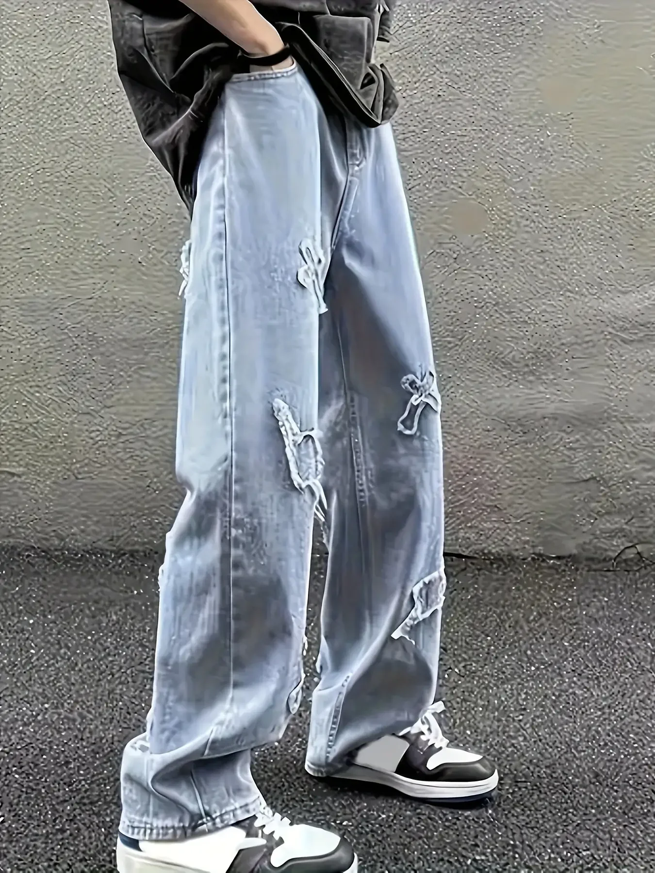 Men's fashionable high street jeans, European and American men's loose and fashionable pants