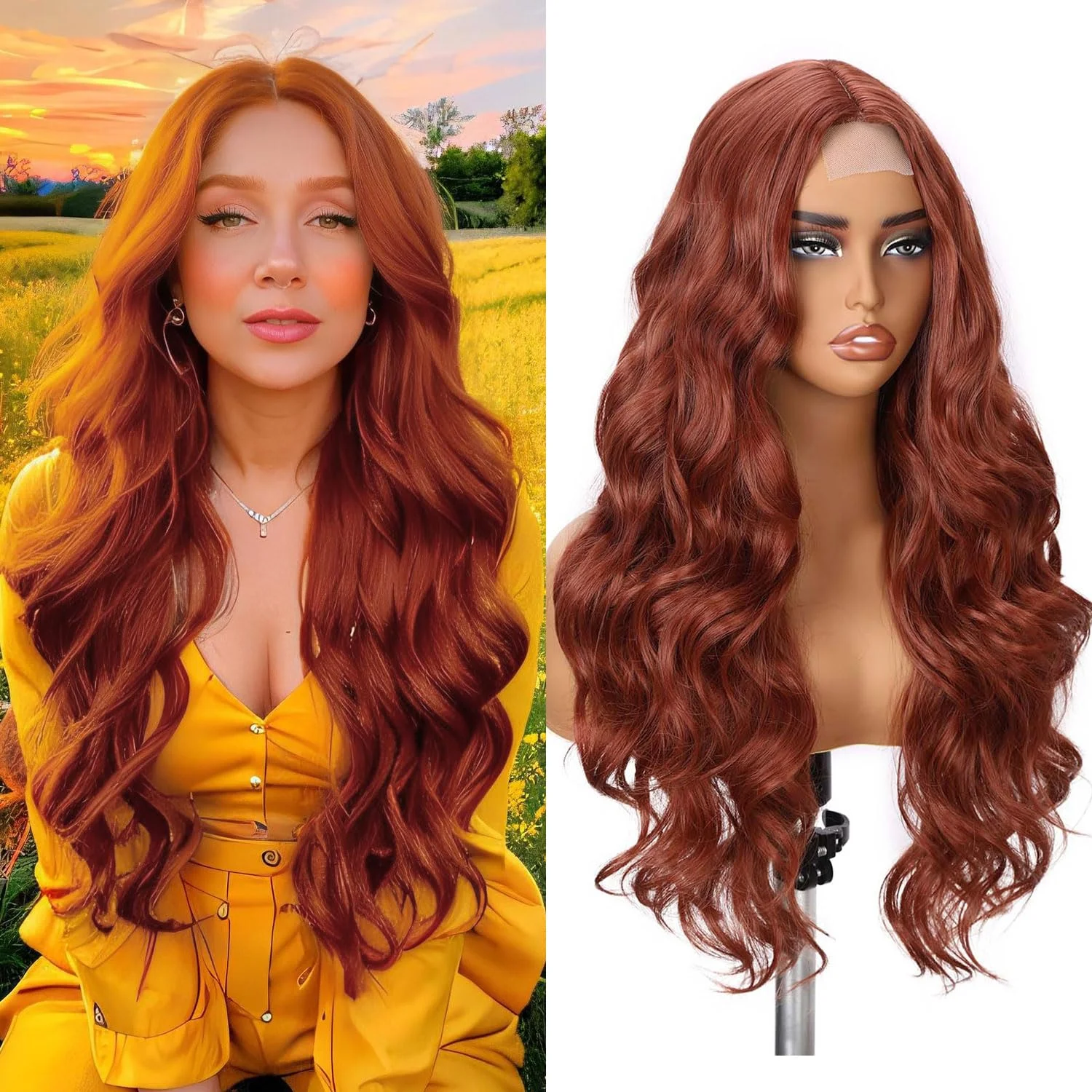 

Ladies' wig with a middle part, lace front, and long curly hair. Suitable for various parties. Perfect as a gift or for g.