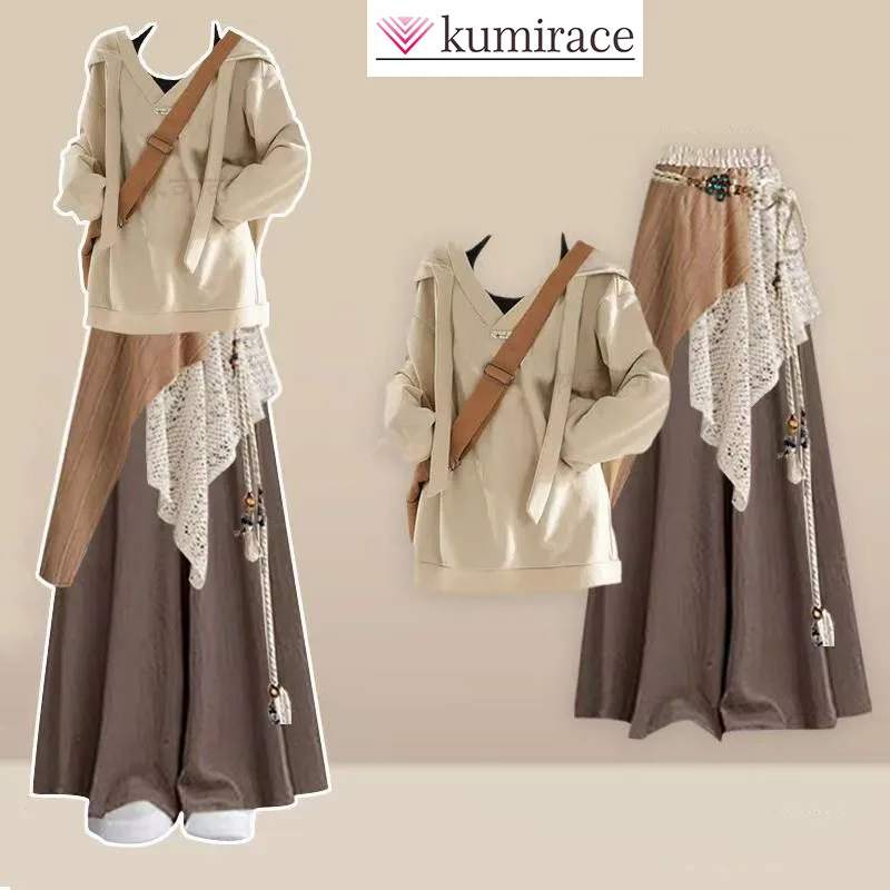 A Complete Set of New Korean Style Tops for Autumn 2025, Paired with a Bohemian Casual Suit, Skirt and Pants Three Piece Set