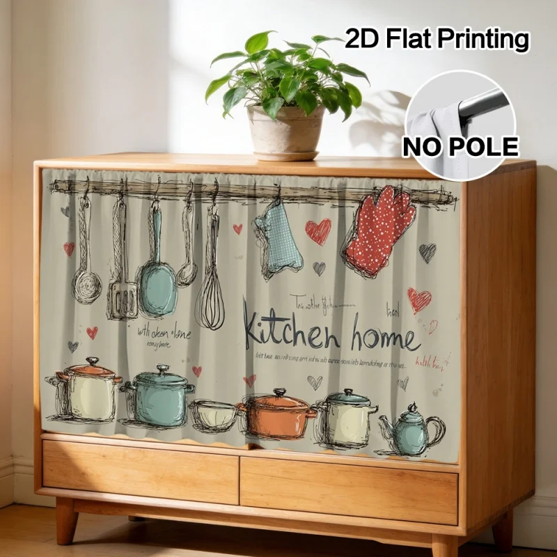 VIKAMA 2D Kitchen Cabinet Curtain, Velcro Cabinet Cover Curtain, Dustproof Cabinet Curtain, Home Decoration