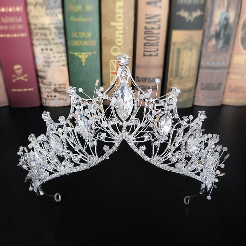 

Wedding Crown Silver Alloy Crystal Rhinestone Lightweight Durable Shining Bridal Crown Decorative Headpiece for Bride