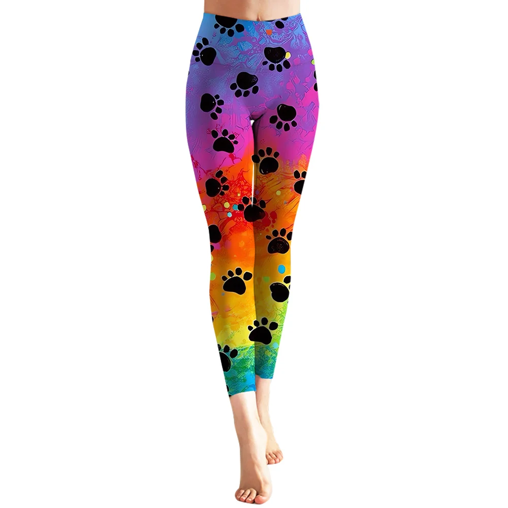 Colorful Art Gradient Paws Printed Legging  Yoga Pants Fitness Skinny Pants Womens Clothing Leggings Mujer Gym