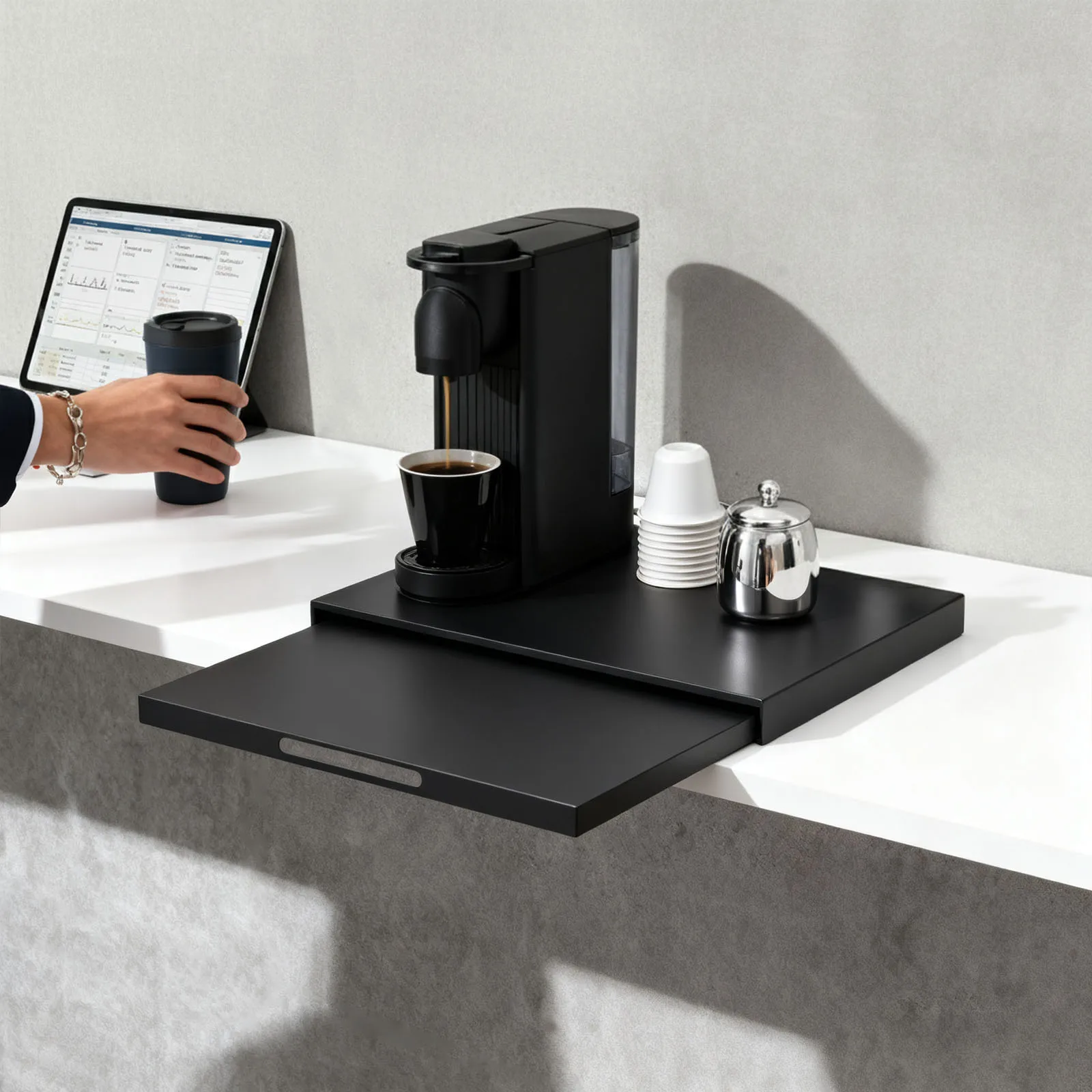 Soporte rectangular para microondas de sobremesa con estante extraíble, organizador de encimera para microondas compacto, soporte para microondas