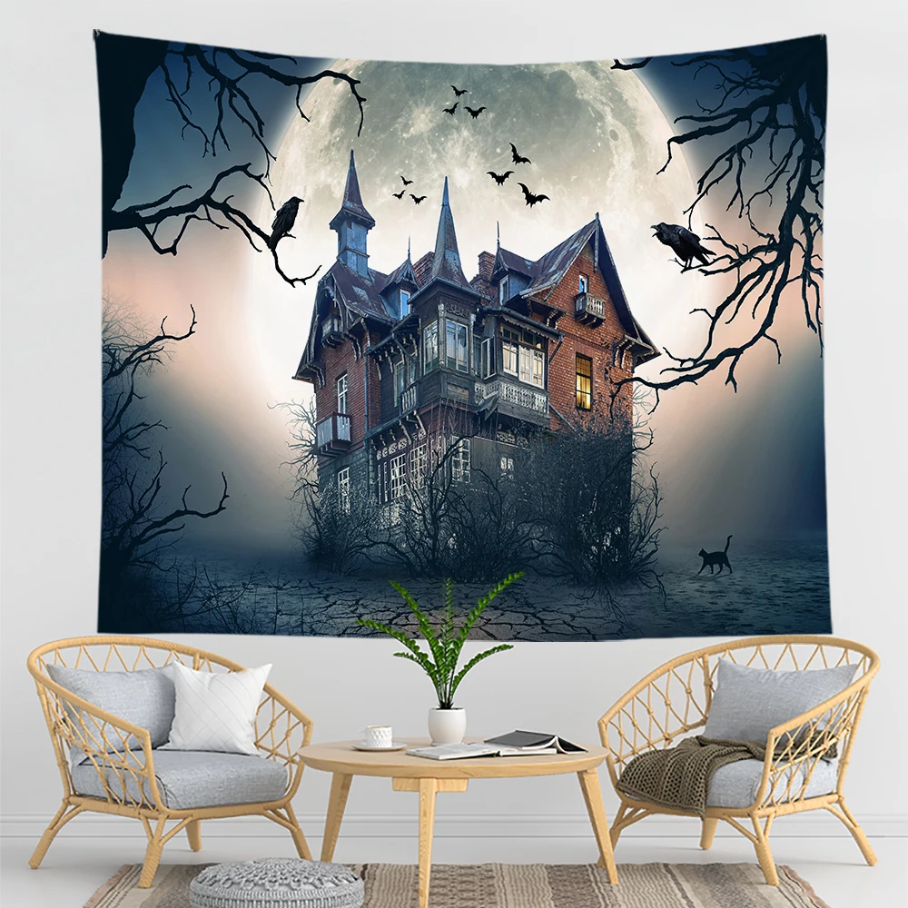 Home decoration halloween wall hanging gothic print tapestry wall witchcraft supplies dorm rug 230x180cm tapiz