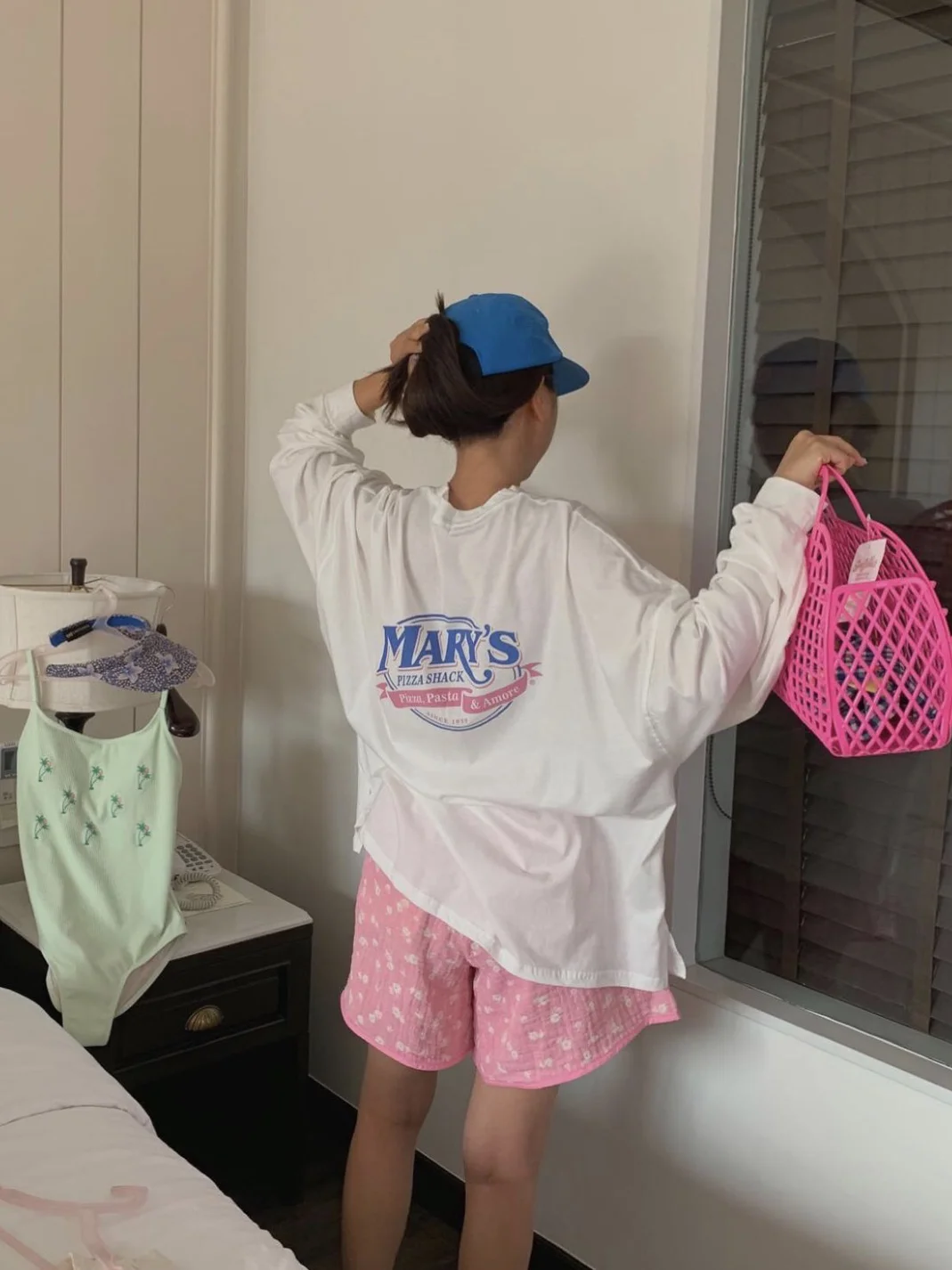 เสื้อยืดผ้าฝ้ายแท้คอกลมพิมพ์ลายด้านหน้าและด้านหลัง สไตล์ลำลองสำหรับผู้หญิง