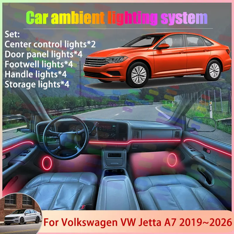 

For Volkswagen VW Jetta A7 2019~2026 2020 Vento 2/18 in 1 Car Atmosphere Light Lamp RGB Shade Ensemble Streamer Atmosphere Set