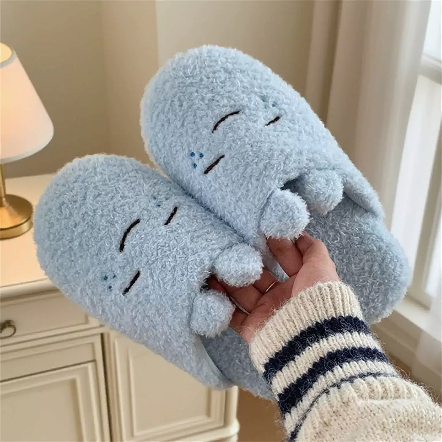 Cute Raindrop Japanese Autumn Plush Slippers Silent Non Slip Cartoon Floor Shoes Home Bedroom Couple Cotton Slippers view 6