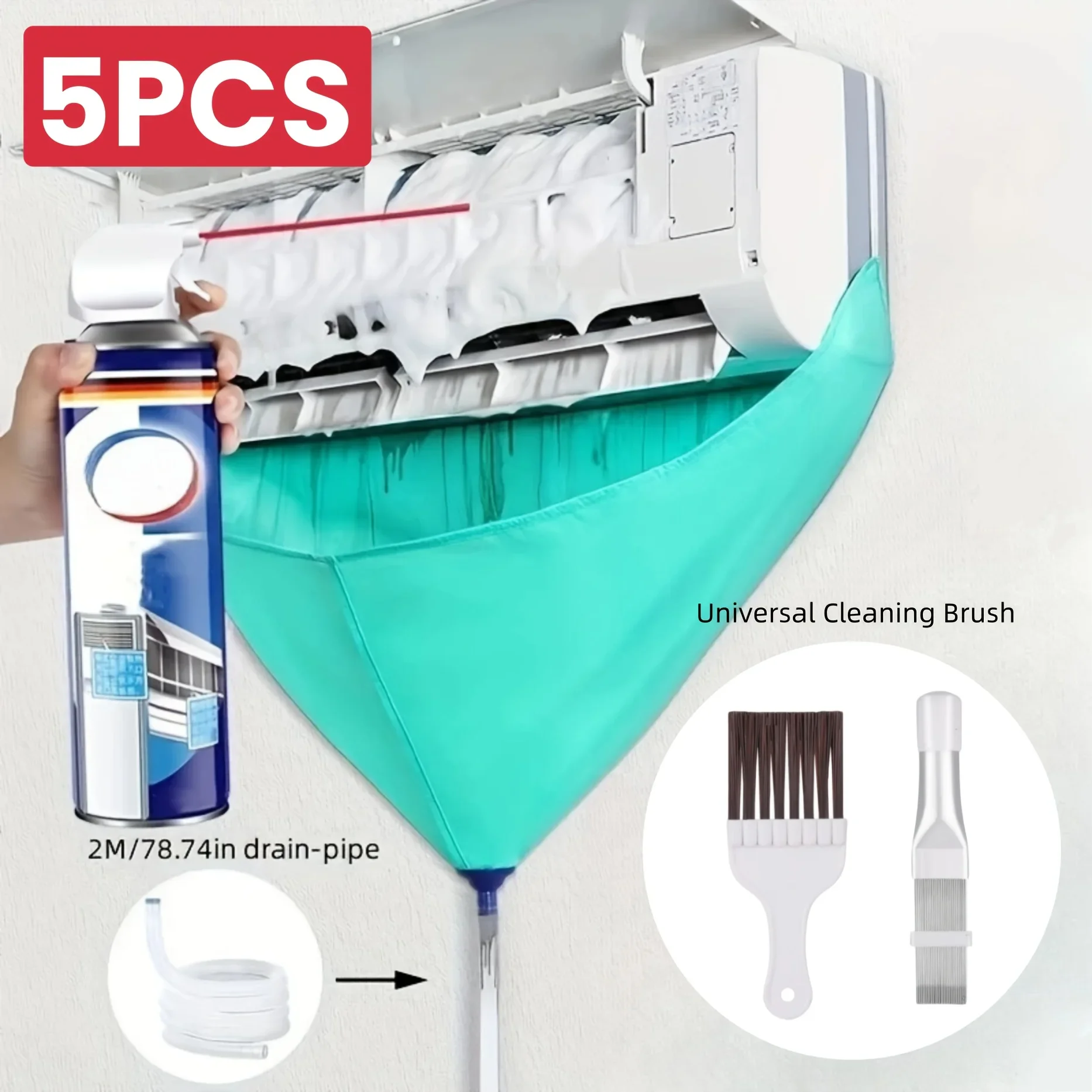 100cm Air Conditioning Cleaning Cover Kit Water Bag Full Set Cleaner Tools with Pipe Conditioner Waterproof Summer Clean Brush