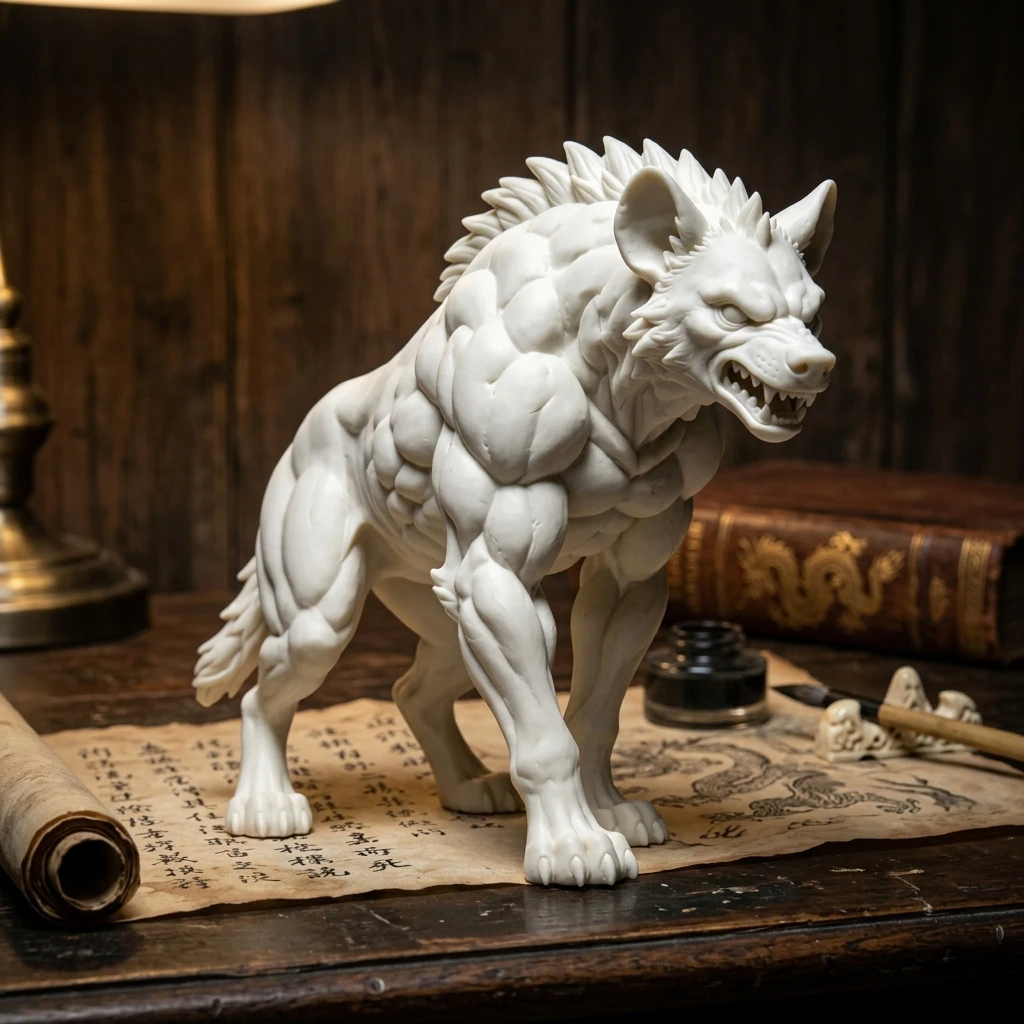 White Hyena Beast Statue Ferocious Wild Animal Raw Texture Predator Figurine for Office Desktop Living Room Decor Ornament