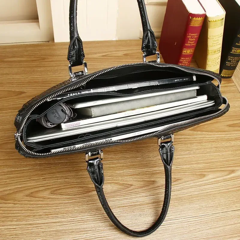 New Luxury Alligator Cow Genuine Leather Business Men's Briefcase Male Briefcase Shoulder Bag Men Messenger Laptop Computer Bag