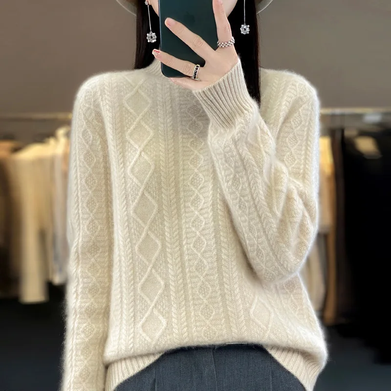 2024  Autumn Winter New Women\'s Sweaters Knitted Jumper Long Sleeve Casual Sweater Knit Pullovers Bottoming Shirt Female Tops