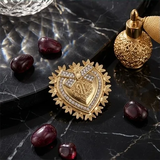 Cross border retro high-end coat accessories, heart-shaped rhinestone brooch, metal flower brooch jacket chest flower