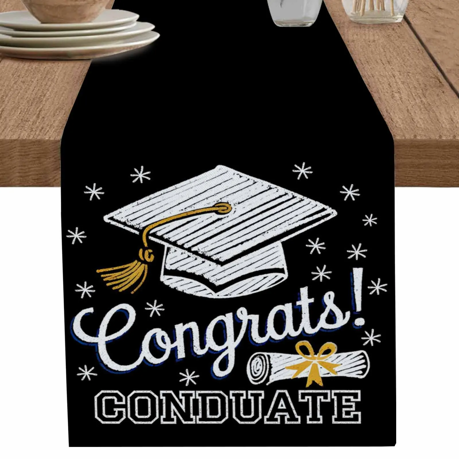 

Выпускная шляпа, праздничная дорожка для вечеринки, полиэстеровое покрытие для стола для украшения домашней столовой