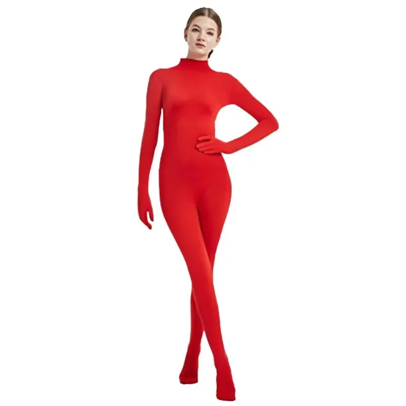 2024 New Women Tight Fitting Clothes with Hands and Feet Zentai Solid Color Dance Clothes Stage Performance Anime Cosplay