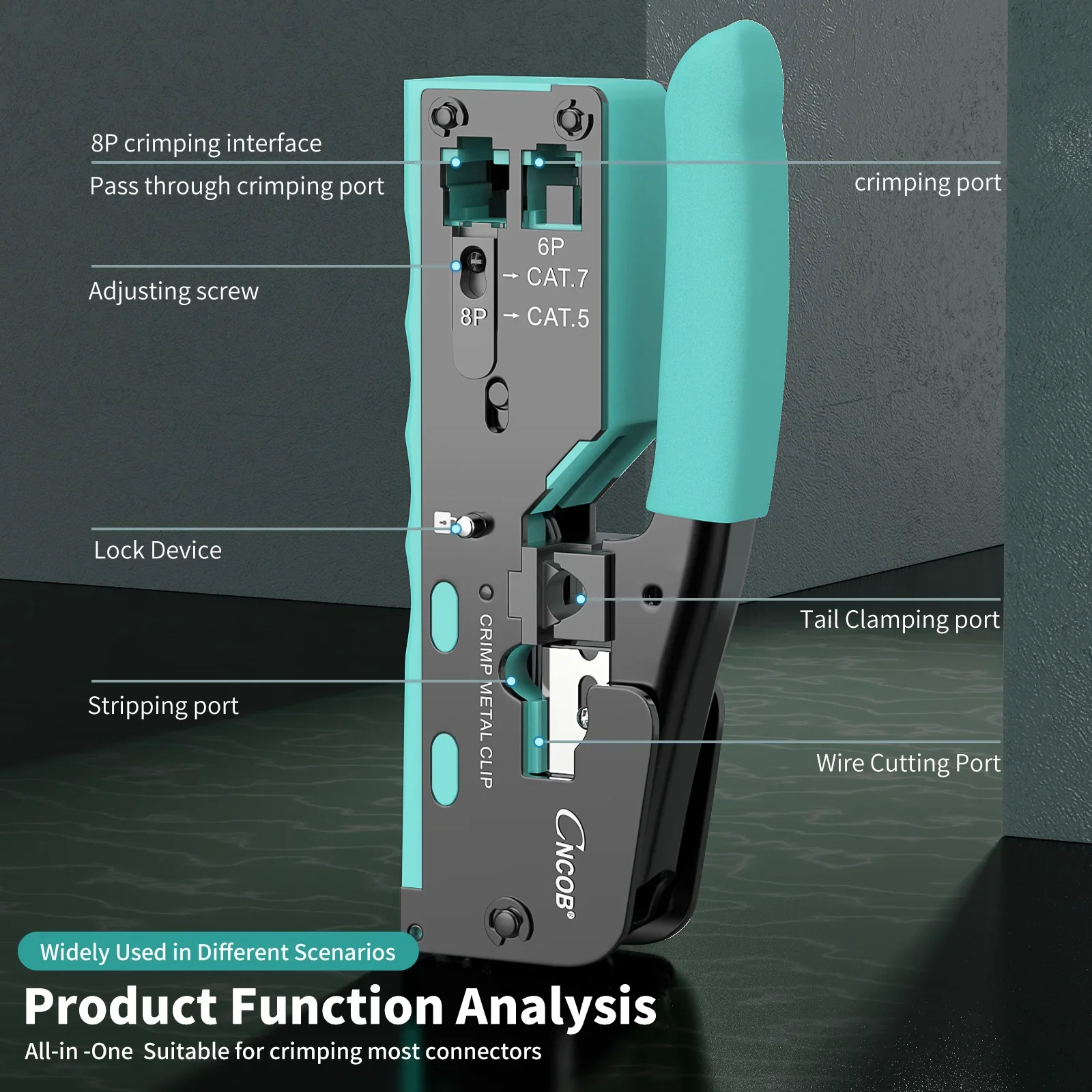 CNCOB RJ45 Strumento di crimpatura Passaggio attraverso Crimpatrice per Cat7 Cat8 Cat6 Cat5 8P8C Connettore modulare Ethernet All-in-one Strumenti di filo