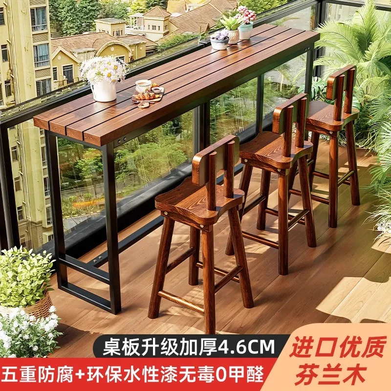 American outdoor balcony bar table courtyard preservative wood strip coffee high table and chair combination terrace high chair