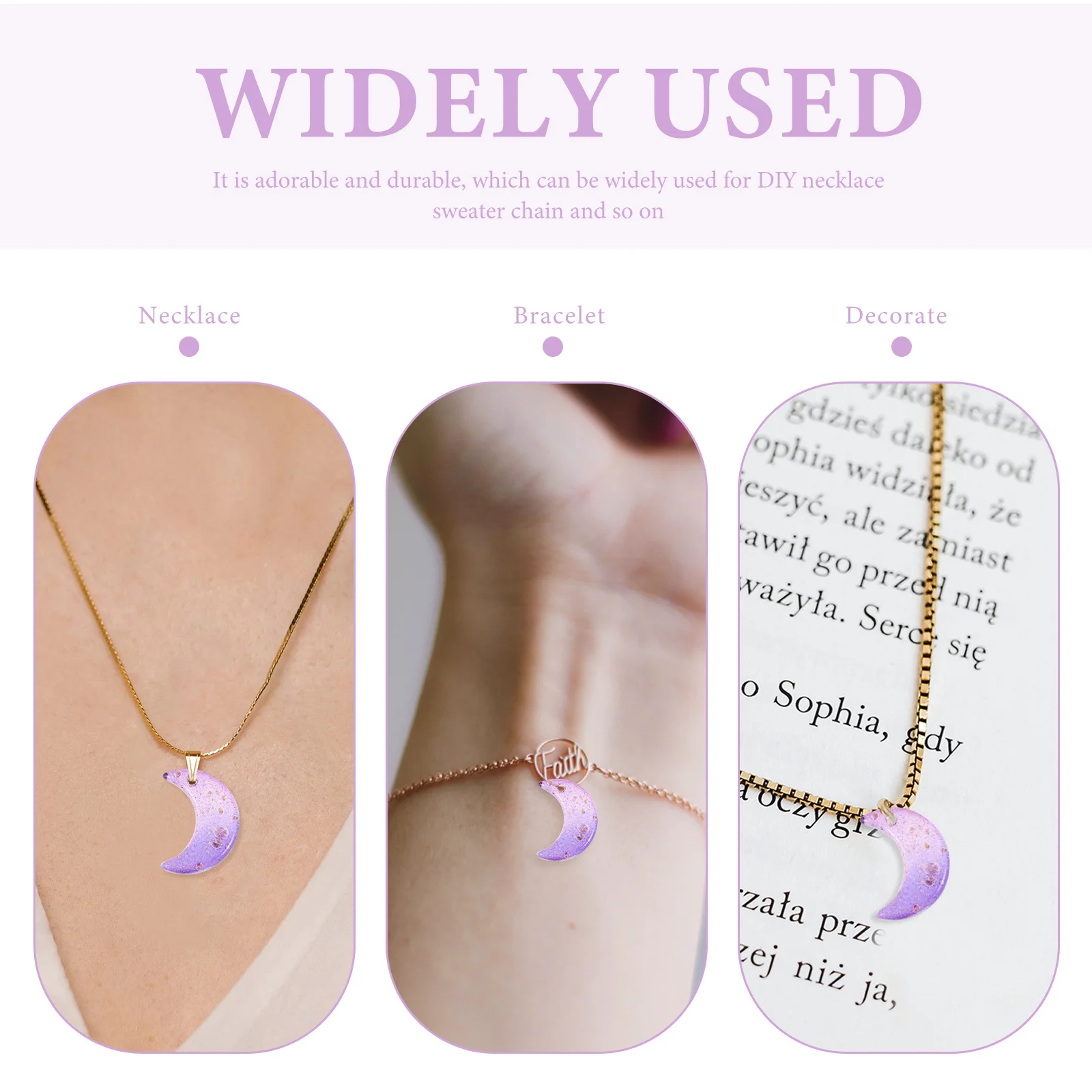 50Pcs Moon Shaped Pendants Gold Glitter Charms Jewelry DIY Making Necklaces Bracelets Earrings Accessories Decorative Supplies