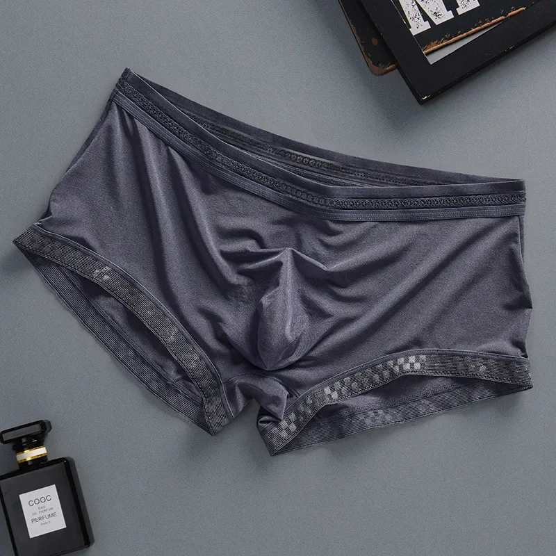 Men Trunks 3D Pouch Boxers Ice Silk Ultrathin Panties Summer Soft Breathable Translucent Seamless Boxer Wet Seductive Underwear