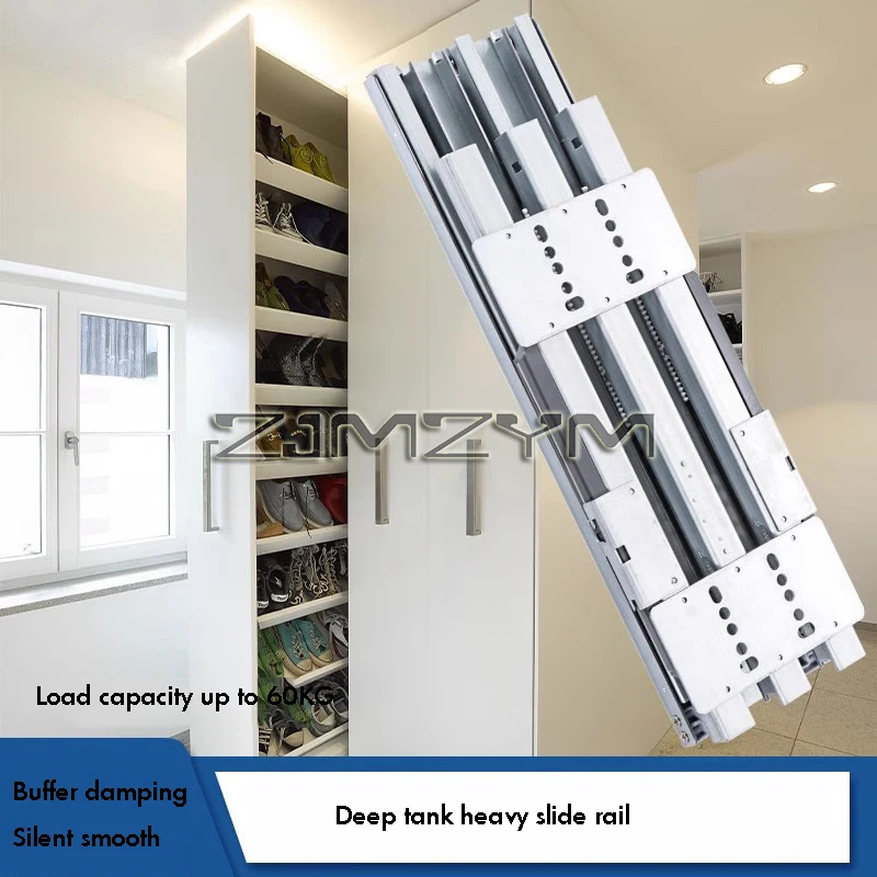 Wardrobe Slide Rails Heavy Duty Side Mounted Cabinet Self-Pull Out Press Rebound Function  Kitchen Cabinet Damping Buffer Rails