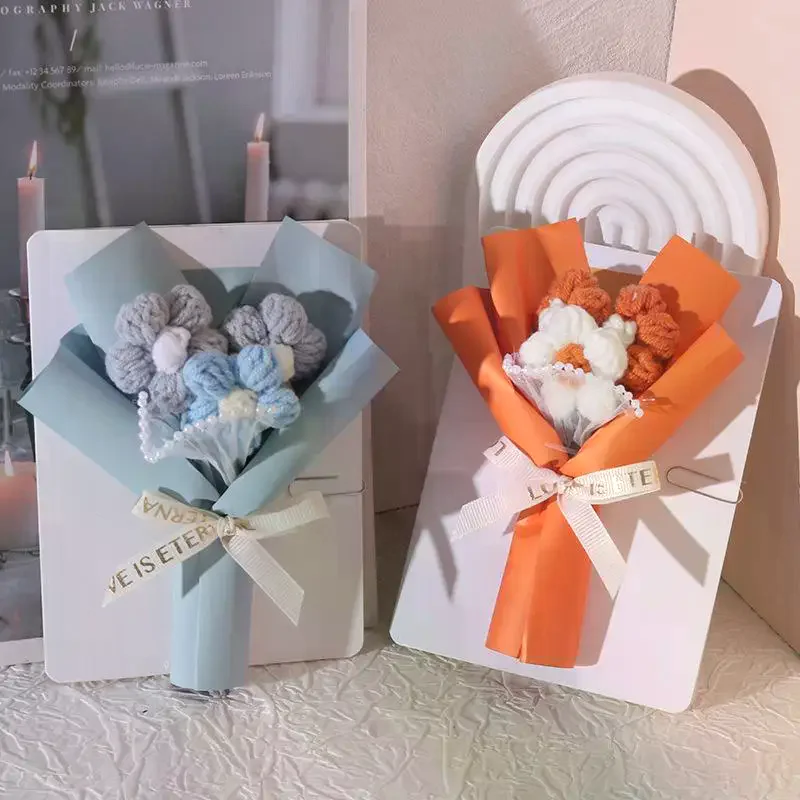 

Creative Three-dimensional Flower Bouquets, Greeting Cards, Handmade Cream Puffs, Valentine's Day Knitted Flower Bouquets