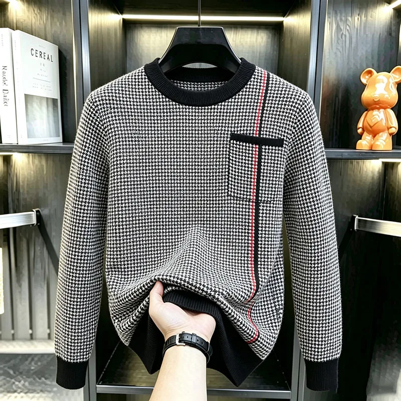 Crew Neck Pullovers Sweaters For Men Luxuxry Knitwear All Match Winter Top Quality Contain Wool Comfort Fit Sueteres Para Hombre