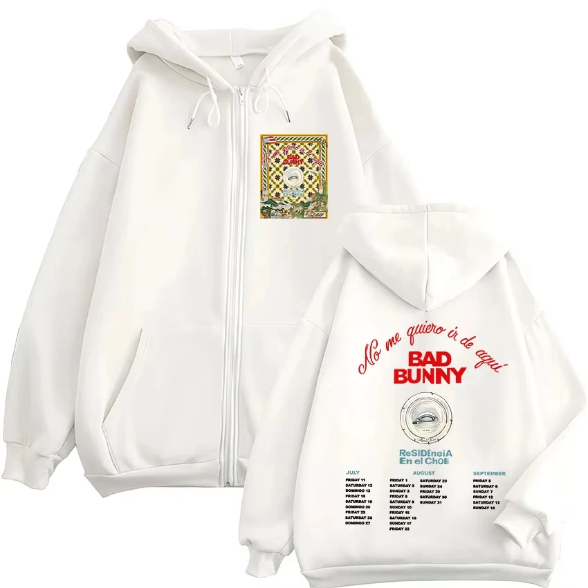 باد باني نو مي كويرو آير دي أودو جولة السكن 2025 سستة هوديس الرجال النساء الهيب هوب موضة زمم بلوزات سترة معطف