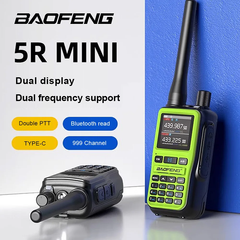 baofeng uv5r mini Walkie Talkie UV-5R Mini 1.44"TFT Large Screen Two Way Radio AM FM VHF UHF Multi-band BT Read/write Radio
