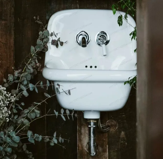 Personality Retro Wall Hanging Washbasin Embedded Faucet One Small Bathroom Balcony Washbasin Homestay Hotel